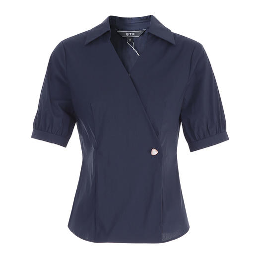 EITIE爱特爱夏季新款干练通勤时尚显瘦V领收腰深蓝色衬衫上衣B2409306 商品图5