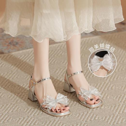 ZHR洋气超软外出凉鞋女2024新款夏季一字带绝美高跟鞋蝴蝶结女鞋 商品图0