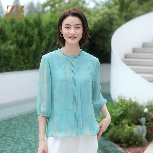佐尔美夏季新款 气质渐变100%桑蚕丝短袖衬衣女E32CS58 商品图2