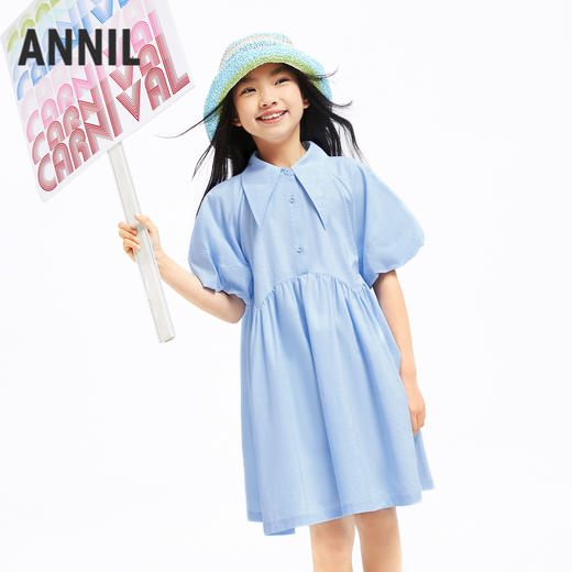 女童公主连衣裙夏新款纯色百褶裙子安奈儿童装EG423113 商品图2