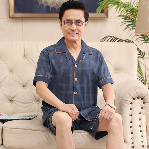 【中老年睡衣】夏季薄款男士短袖 纯棉中年爸爸休闲宽松大码家居服套装 父亲节 商品图0