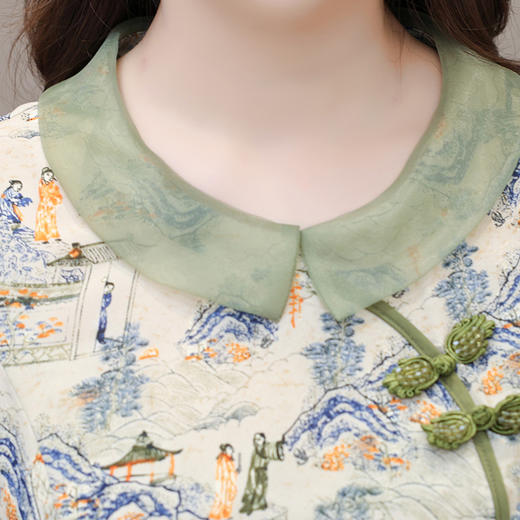 优美复古改良，中式印花裙中长款A字裙QYM-LRX-4158291-Y 商品图3