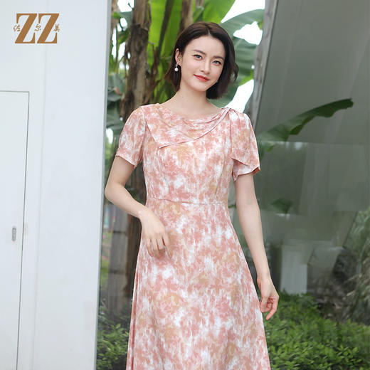 佐尔美夏季新款 气质优雅碎花桑蚕丝中长连衣裙女E32LS86 商品图0