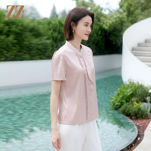佐尔美夏季新款 气质优雅桑蚕丝短袖衬衣女E32CS93 商品图1