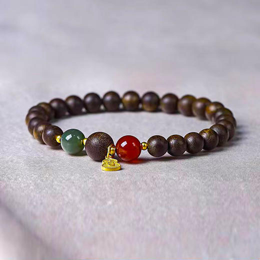 【经典】沉香木搭配南红碧玉文玩手串 颗颗精选 淡雅幽香 商品图2