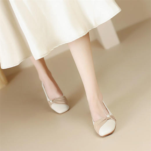 ZHR真皮珍珠浅口单鞋平底女鞋2024新款软底玛丽珍皮鞋伴娘豆豆鞋 商品图7