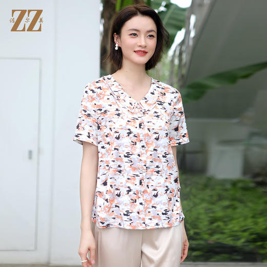 佐尔美佐尔美夏季新款 气质碎花桑蚕丝衬衣短袖女E32CS16 商品图3