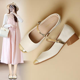 ZHR法式玛丽珍女鞋2024春夏季新款气质浅口粗跟外穿单鞋配裙子