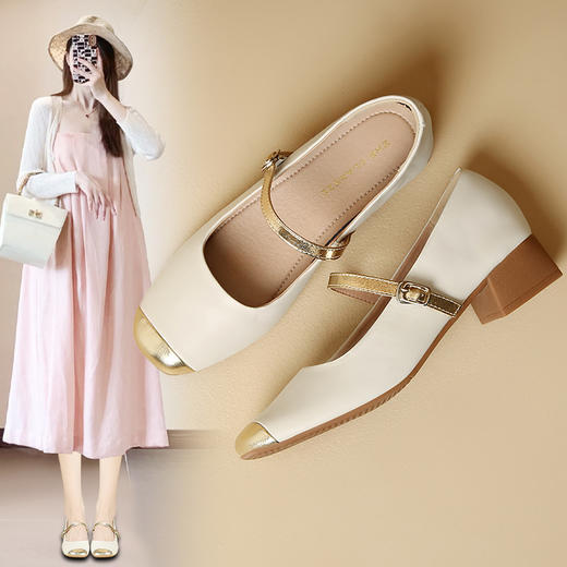 ZHR法式玛丽珍女鞋2024春夏季新款气质浅口粗跟外穿单鞋配裙子 商品图0