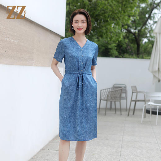 佐尔美夏季新款 时尚牛仔配色桑蚕丝连衣裙女E32LS90 商品图1