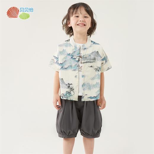 贝贝怡童装男童纯棉套装三件套2024夏季新款中国风背心t恤五分裤 商品图12