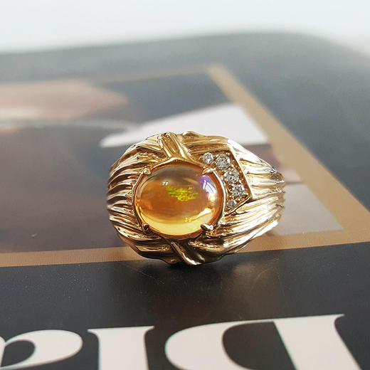 【天然正品】【天然正品】AU585黄金镶钻镶天然蛋面欧泊（幸运、智慧）戒指12.5号（戒圈可改） 120324NJ14+ 商品图3