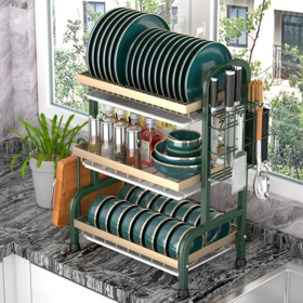 翰乐三层置物架（刀筷架+占板架）厨房物架多功能置物架 三层置物架-绿金
