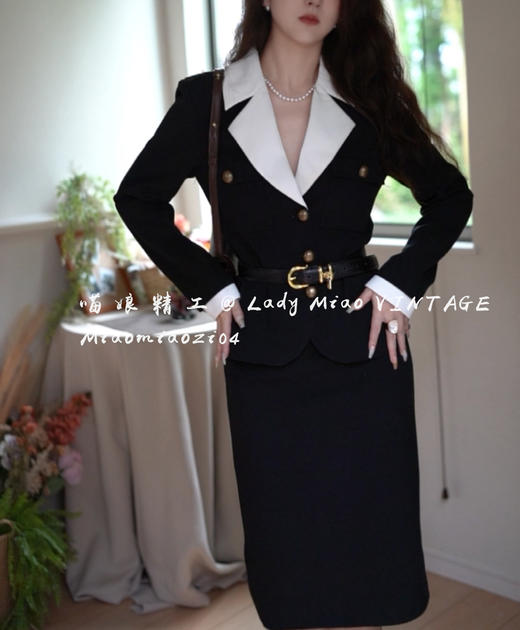 #1403【复团】喵娘精工丨定制《高定情书》秀场同款黑白撞色复古西装套装裙 商品图1