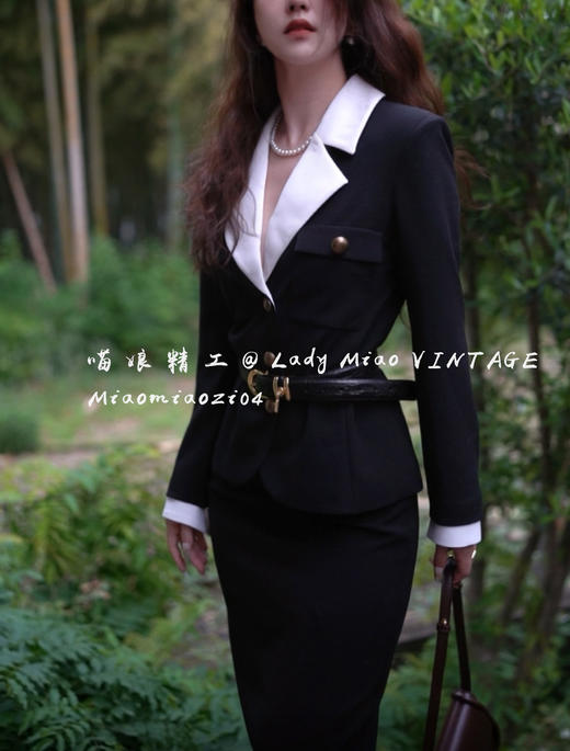 #1403【复团】喵娘精工丨定制《高定情书》秀场同款黑白撞色复古西装套装裙 商品图4