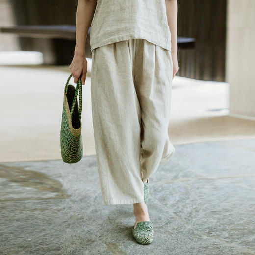 绽放JS003朵/手工编织度假穿搭慵懒风包头平跟小方头灰绿色凉拖鞋 商品图2