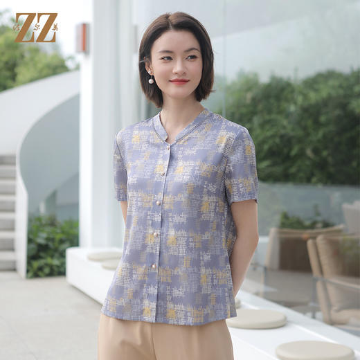 佐尔美夏季新款 气质时尚桑蚕丝短袖衬衣女E32CS80 商品图0