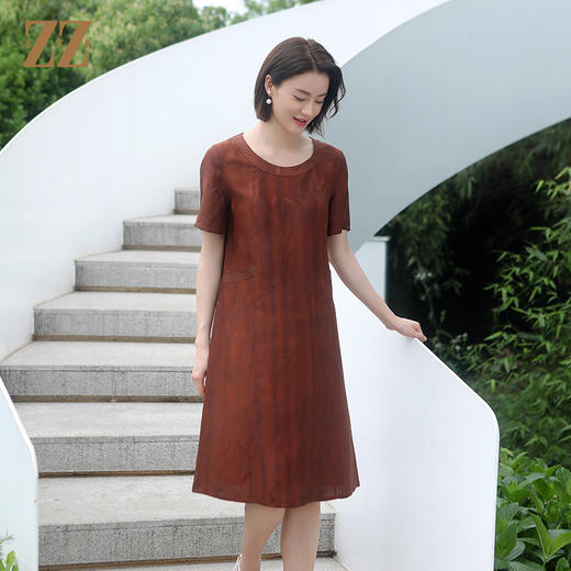 佐尔美夏季新款 优雅国风气质100%桑蚕丝中长连衣裙女E22LS16 商品图1