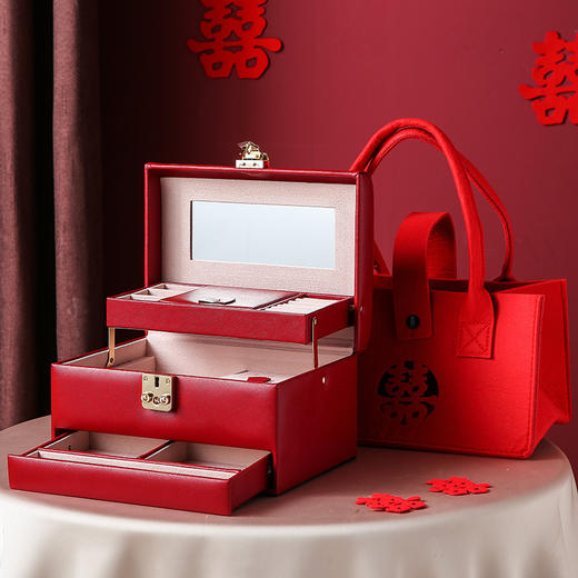 首饰盒收纳盒带锁轻奢饰品箱梳妆盒结婚新婚礼物首饰箱 商品图6