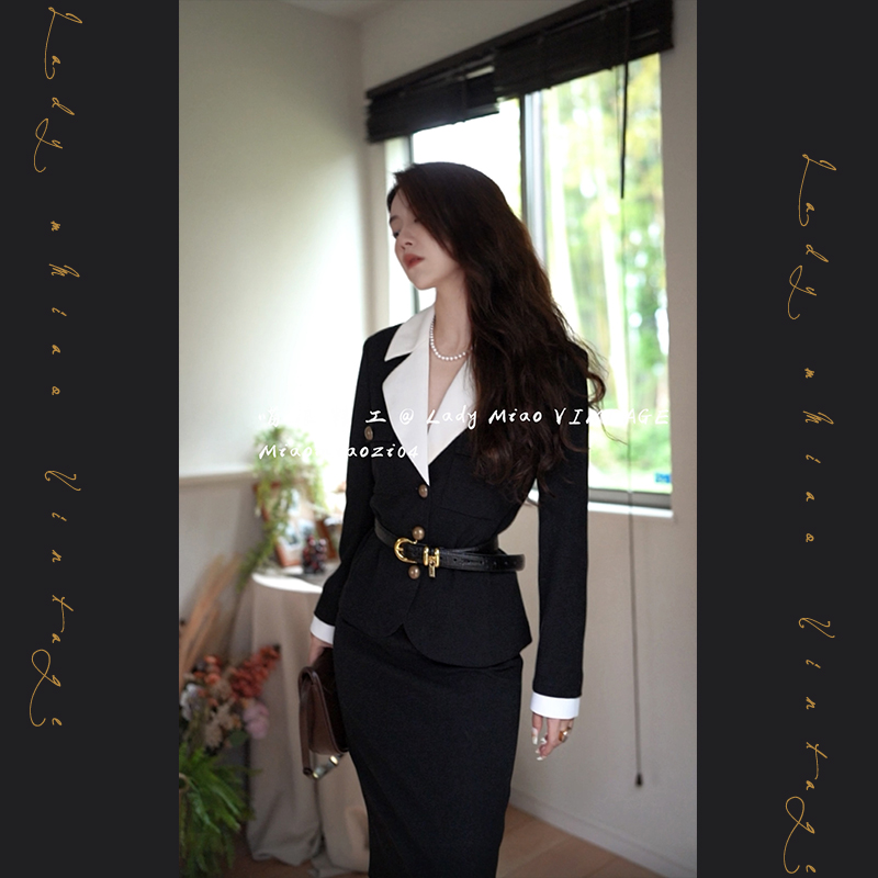 #1403【复团】喵娘精工丨定制《高定情书》秀场同款黑白撞色复古西装套装裙