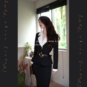 #1403【复团】喵娘精工丨定制《高定情书》秀场同款黑白撞色复古西装套装裙