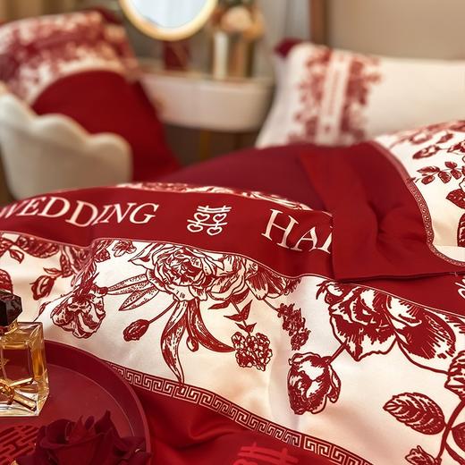 轻奢结婚四件套中式印花高级感红色被套喜庆新婚 商品图3