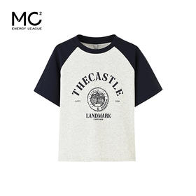 女装圆领袖子拼色圆形复古印花T恤-8827T4222022