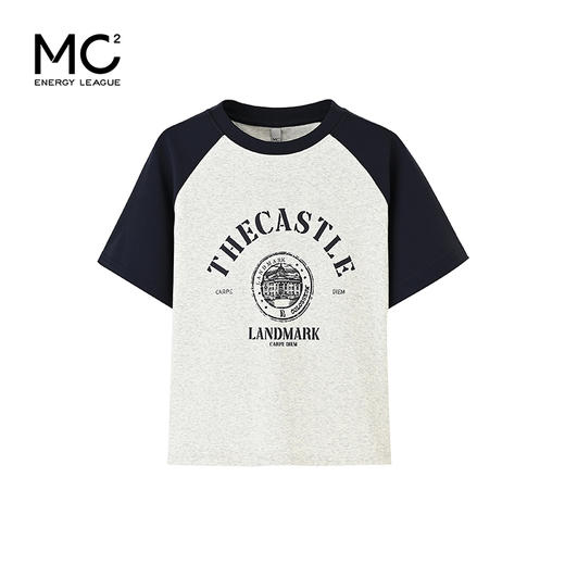 女装圆领袖子拼色圆形复古印花T恤-8827T4222022 商品图0