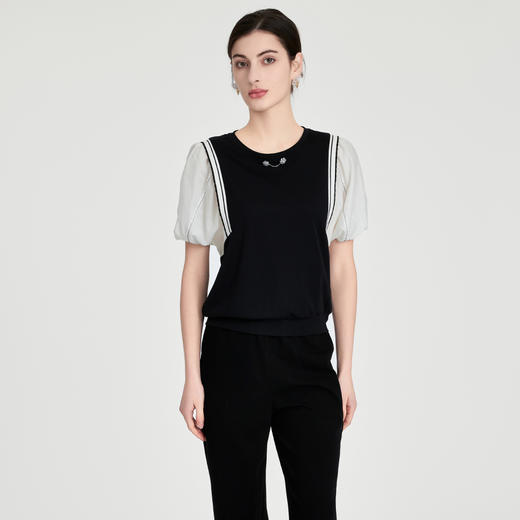 司歌灯笼袖宽松休闲套头上衣假两件T891186y 商品图0