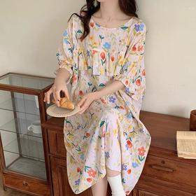 【防凸点特大码】短袖花边睡裙女夏季凉感学生可外穿家居服睡衣绵绸裙