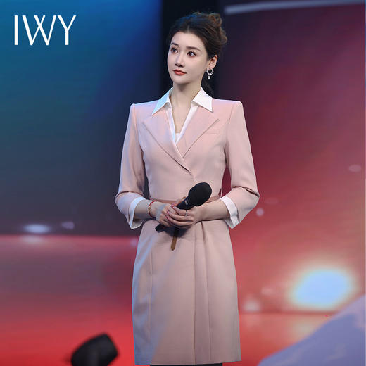 IWY/粉色西装裙七分袖教师录课主持人正装气质播音演讲比赛连衣裙Q14233 商品图1