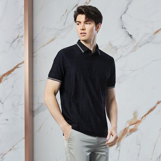 【高端系列】柒牌短袖polo衫男2024夏季新款格纹提花休闲翻领T恤	126T73260 商品图1