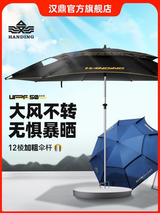 汉鼎一号钓鱼伞防爆雨遮阳伞万向钓鱼扣架加厚黑胶大钓伞雨垂钓伞 商品图5