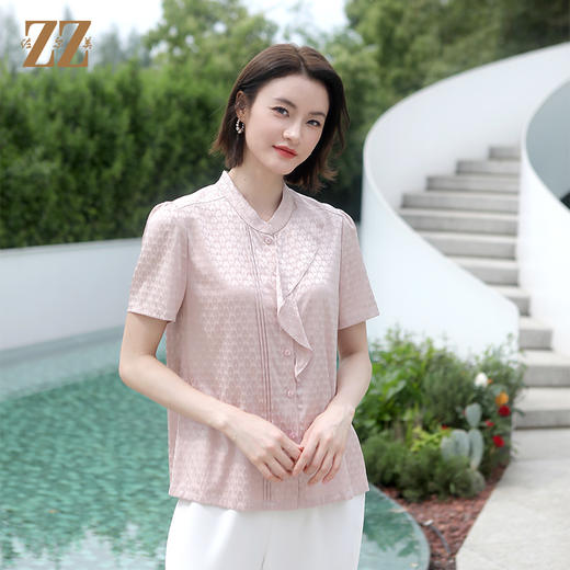 佐尔美夏季新款 气质优雅桑蚕丝短袖衬衣女E32CS93 商品图3