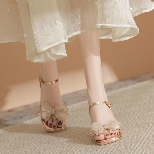 ZHR洋气超软外出凉鞋女2024新款夏季一字带绝美高跟鞋蝴蝶结女鞋 商品图5