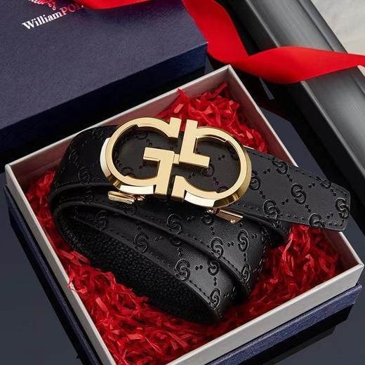 父亲节礼物【礼盒合金字母皮带男】自动扣牛皮压花腰带 休闲商务裤配饰 商品图0