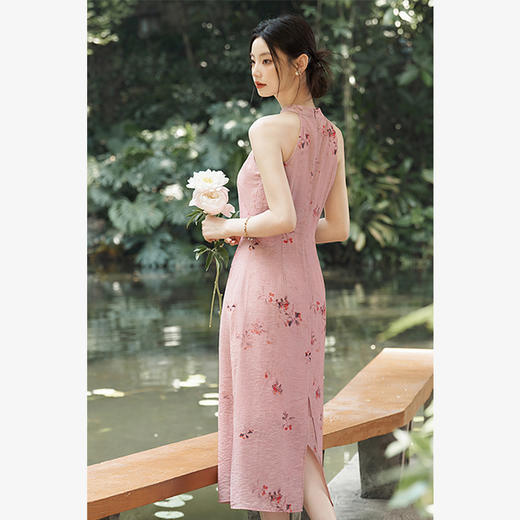 新中式国风挂脖立领挖肩印花连衣裙女夏季古典收腰连衣裙V2041704 商品图4