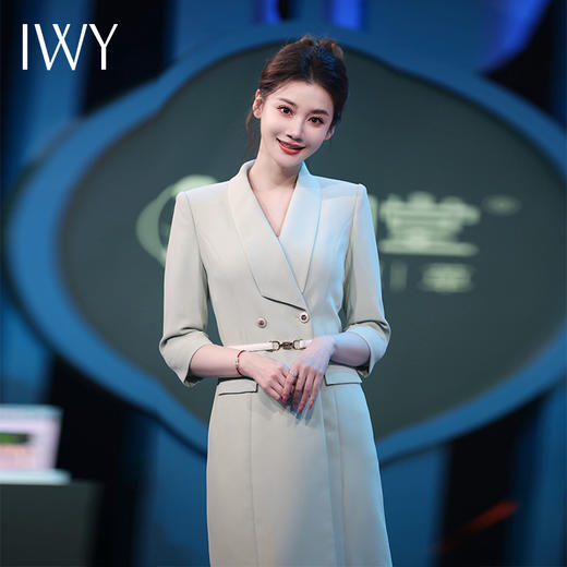 IWY/绿色教师录课正装西装连衣裙女七分袖播音主持人演讲比赛服装Q14235 商品图0