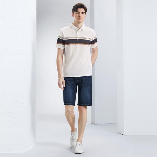 【含桑蚕丝】柒牌polo衫短袖男2024夏季新款撞色条纹透气休闲上衣	126T71220 商品图3