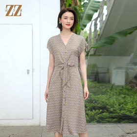 佐尔美夏季新款 气质无袖V领桑蚕丝中长连衣裙女E22LS70