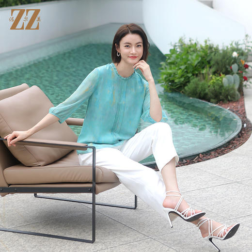 佐尔美夏季新款 气质渐变100%桑蚕丝短袖衬衣女E32CS58 商品图0