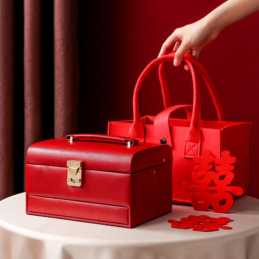 首饰盒收纳盒带锁轻奢饰品箱梳妆盒结婚新婚礼物首饰箱 商品图0