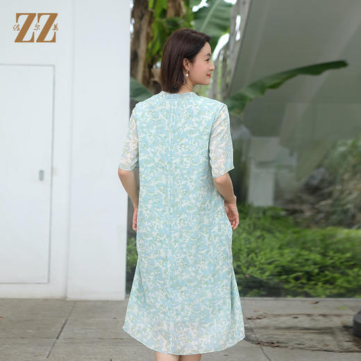 夏季新款 气质优雅碎花桑蚕丝连衣裙女E32LS107 商品图3