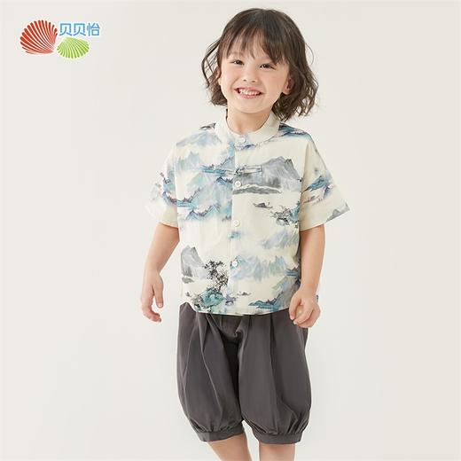 贝贝怡童装男童纯棉套装三件套2024夏季新款中国风背心t恤五分裤 商品图11