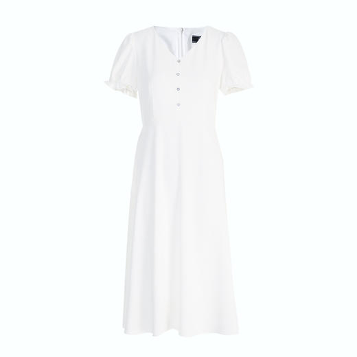 EITIE爱特爱夏季新款文艺风V领收腰白色气质优雅长裙连衣裙B2407354 商品图5