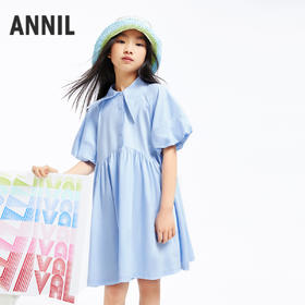 女童公主连衣裙夏新款纯色百褶裙子安奈儿童装EG423113