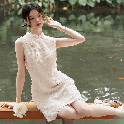 新中式国风流苏肌理剪花连衣裙女无袖收腰A摆连衣裙V1741526/V0050538 商品图2