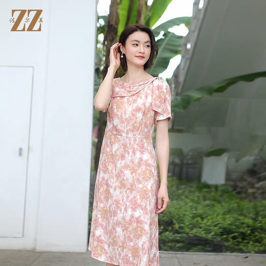 佐尔美夏季新款 气质优雅碎花桑蚕丝中长连衣裙女E32LS86 商品图2