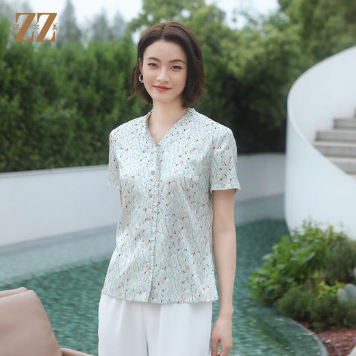 佐尔美夏季新款 气质百搭桑蚕丝短袖衬衣女E32CS66 商品图2