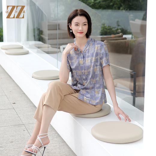 佐尔美夏季新款 气质时尚桑蚕丝短袖衬衣女E32CS80 商品图2